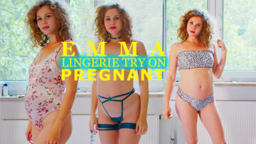 Pregnant woman in sexy lingerie and strap sets in nude. Cinematic Pregnant lingerie try on haul video produced by Andy Ferr